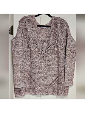 Just Fab Women's Textured Fringe Sweater - Maroon